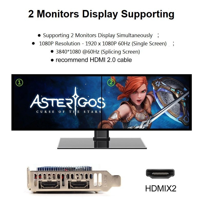 Placa de Vídeo SRhonyra GT730 4GB 1080P GPU Low Profile DDR3 2HDMI 2 Monitores Display PCI-E2.0 16X, GPU para Computador, 1 Ano de Garantia