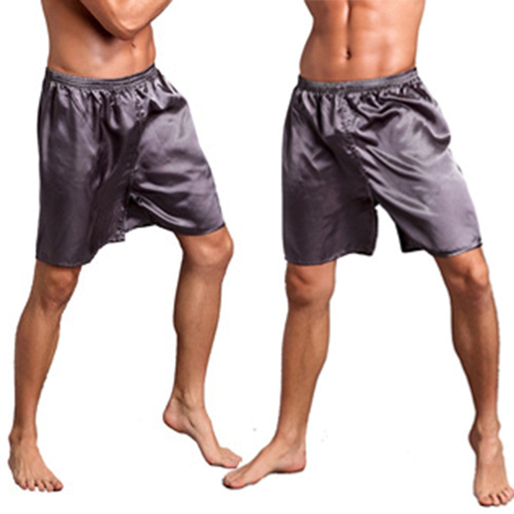 Men Casual Home Nightwear Silk Satin Pajamas Shorts Soft Pyjamas Pants Sleep Comfortable Bottoms Solid Color Breathable Boxer