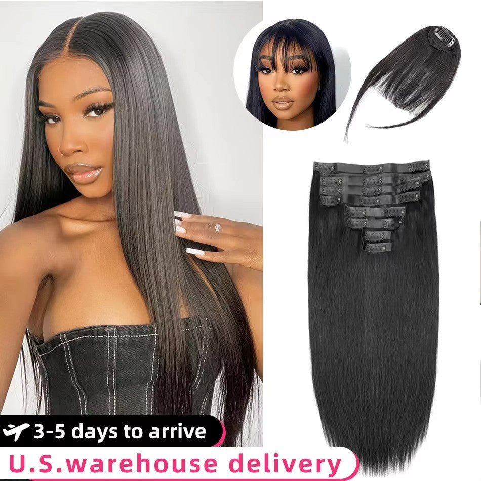 Apliques de Cabelo Liso de 40 Polegadas, Extensões de Cabelo Humano 16A Brasileiro Remy Natural, 70g, 10 Peças/Conjunto, Cabeça Completa para Mulheres