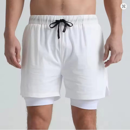 Men's sports double-deck shorts Fitness Quick Dry Training Shorts Casual 2 In 1 Multi-pocket sweatpants Men Gyms Running shorts