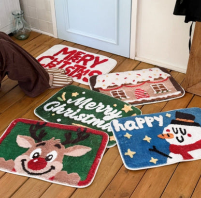 VIKAMA Christmas Imitation Cashmere Rug Soft Non-Slip Bathroom Mat Living Room Bedroom Entrance Doormat Winter Home Decor