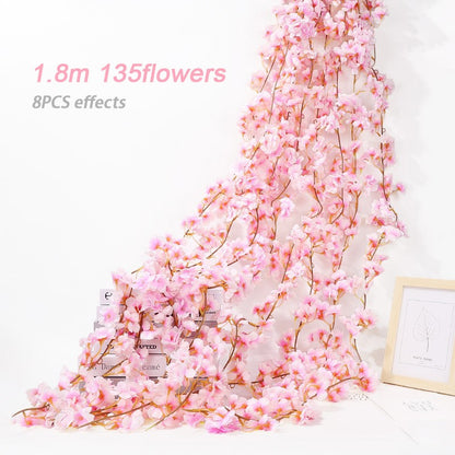 Pink Sakura Artificial Flowers Garland Cherry Blossoms Vines Garden Arch Decor Fake Flower Garland Wedding Party Home Decoration