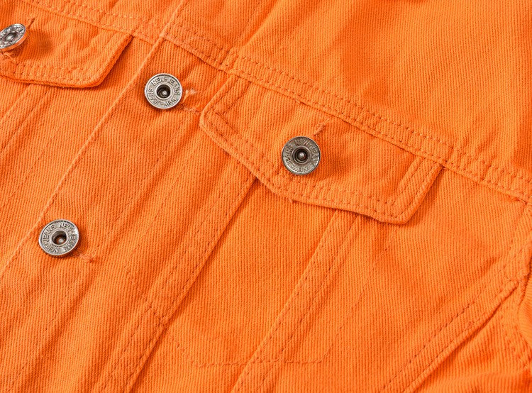 2025 Hot Sale Men's Casual Denim Jacket Korean Style Loose Cotton Handsome Tops Trend Orange Lapel Hip Hop Jean Jacket Plus Size