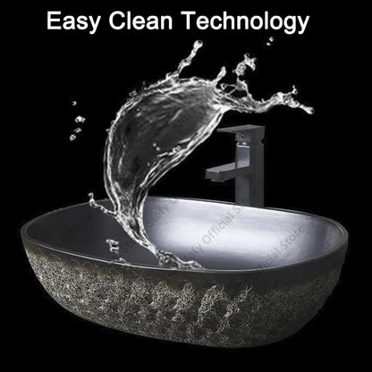Vintage Style Ceramic Washbasin Black Artistic Hotel Family Bathroom Sink Basins Large Oval Balcony Garden Outdoor Washing Basin