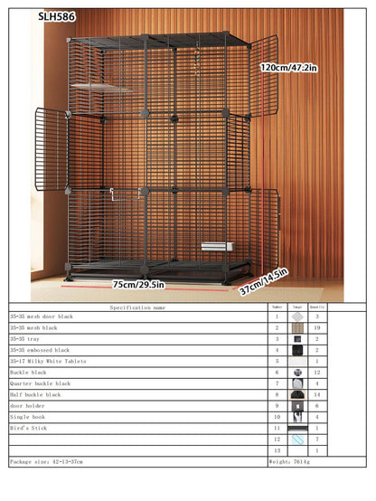 Gaiola Grande para Papagaios, Montagem DIY para Uso Doméstico, Ninho de Pássaro de Malha de Arame com Poleiro e Tigela, Adequada para Periquitos, Calopsitas, Mainás e Tentilhões