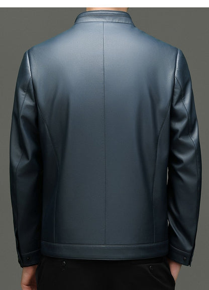 Leather Fashion Handsome Trend Solid Color High Quality Male Stand Collar Dad Father Middle-aged Leather Autumn and Winter Coat
