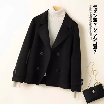 Women Mom Short Double-Sided Cashmere Coat Autumn Winter Fashion Double-Breasted Thick Wool Jacket Female Loose Outerwear B579