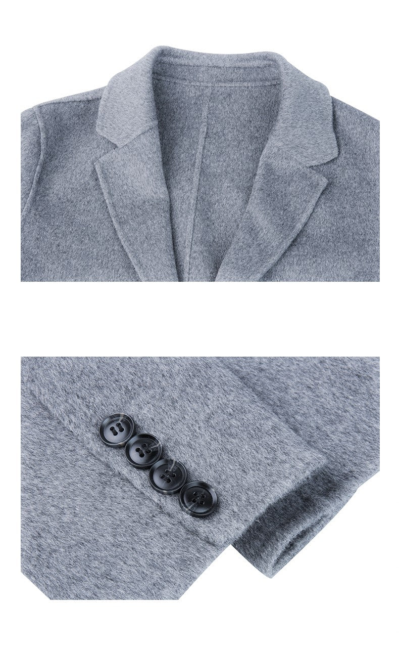 100% Wool Hand-Sewn Men's Coat Long Overcoats Boy Buttons Cardigan Long-style Woolen Coats Overcoat 2024 New