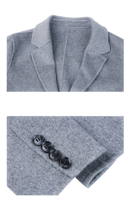 100% Wool Hand-Sewn Men's Coat Long Overcoats Boy Buttons Cardigan Long-style Woolen Coats Overcoat 2024 New