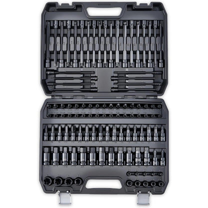 107-Piece Master Torx Allen Bit Socket Set S2 Steel 1/4 3/8 1/2 Drive Long Torx Ball End Hex Tamper-Resistant Star E-Star Socke