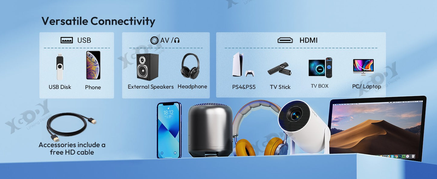 Projetor XGODY 12000 Lúmens Curta Distância Alto-falante Projetores Base 4K 1080P WiFi 6 Bluetooth 5.4 Android Home Theater Portátil