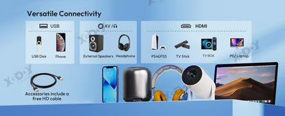 Projetor XGODY 12000 Lúmens Curta Distância Alto-falante Projetores Base 4K 1080P WiFi 6 Bluetooth 5.4 Android Home Theater Portátil