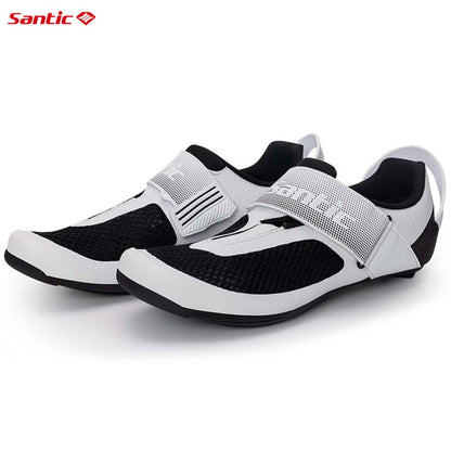 Santic Pro Triathlon Cycling Shoes Mens Road Riding Biking Sneakers Upgraded Glassfiber Outsole Breathable Bicycle Lock Shoes