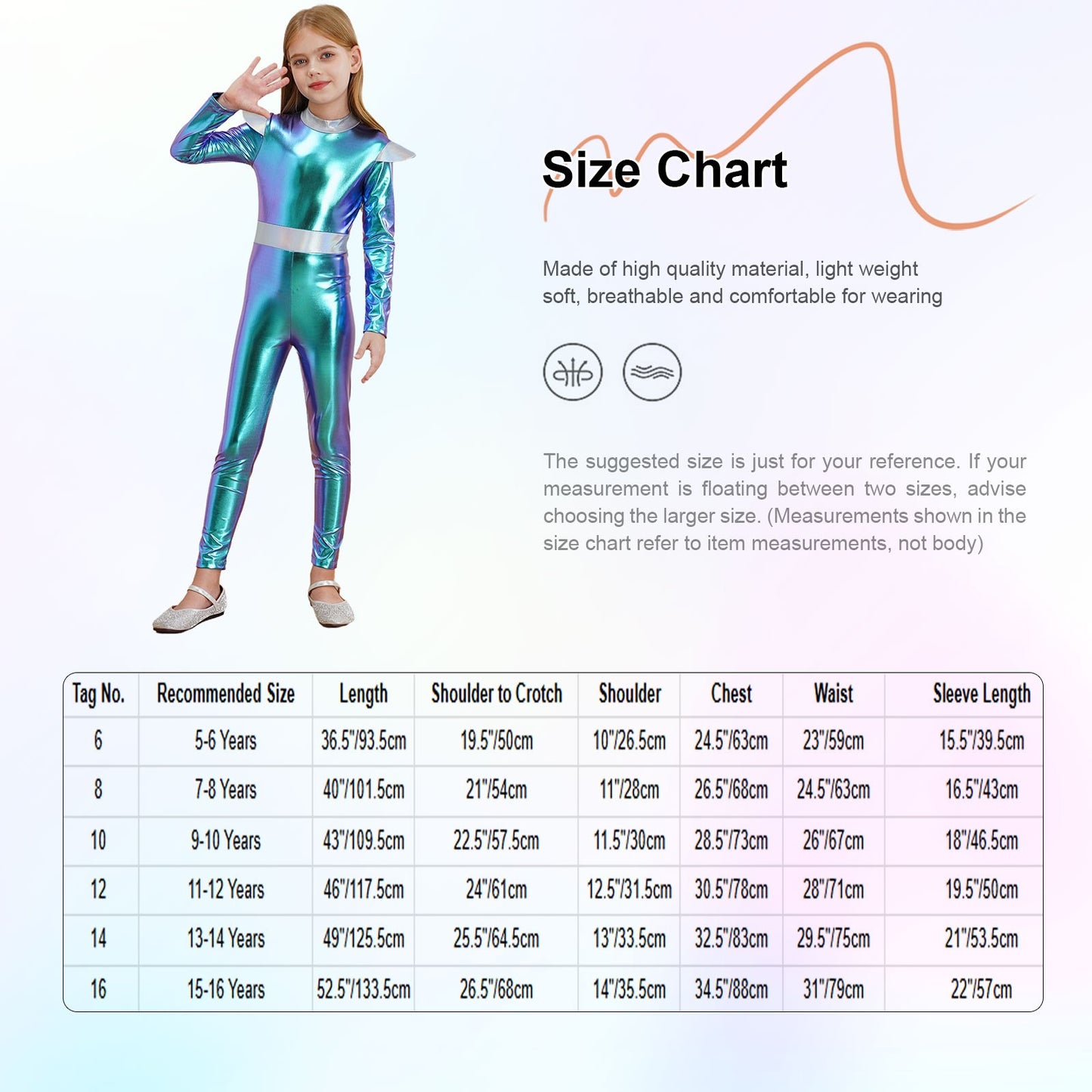 Kids Alien Cosplay Costume Outfits Boys Girls Metallic Shiny Alien Jumpsuit Halloween Full Length Bodysuit with Hair Hoop Suit