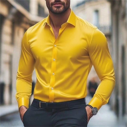 New men's shirt, brand new and genuine, uniform color, long sleeves, elastic fabric, multiple colors available for selection, su