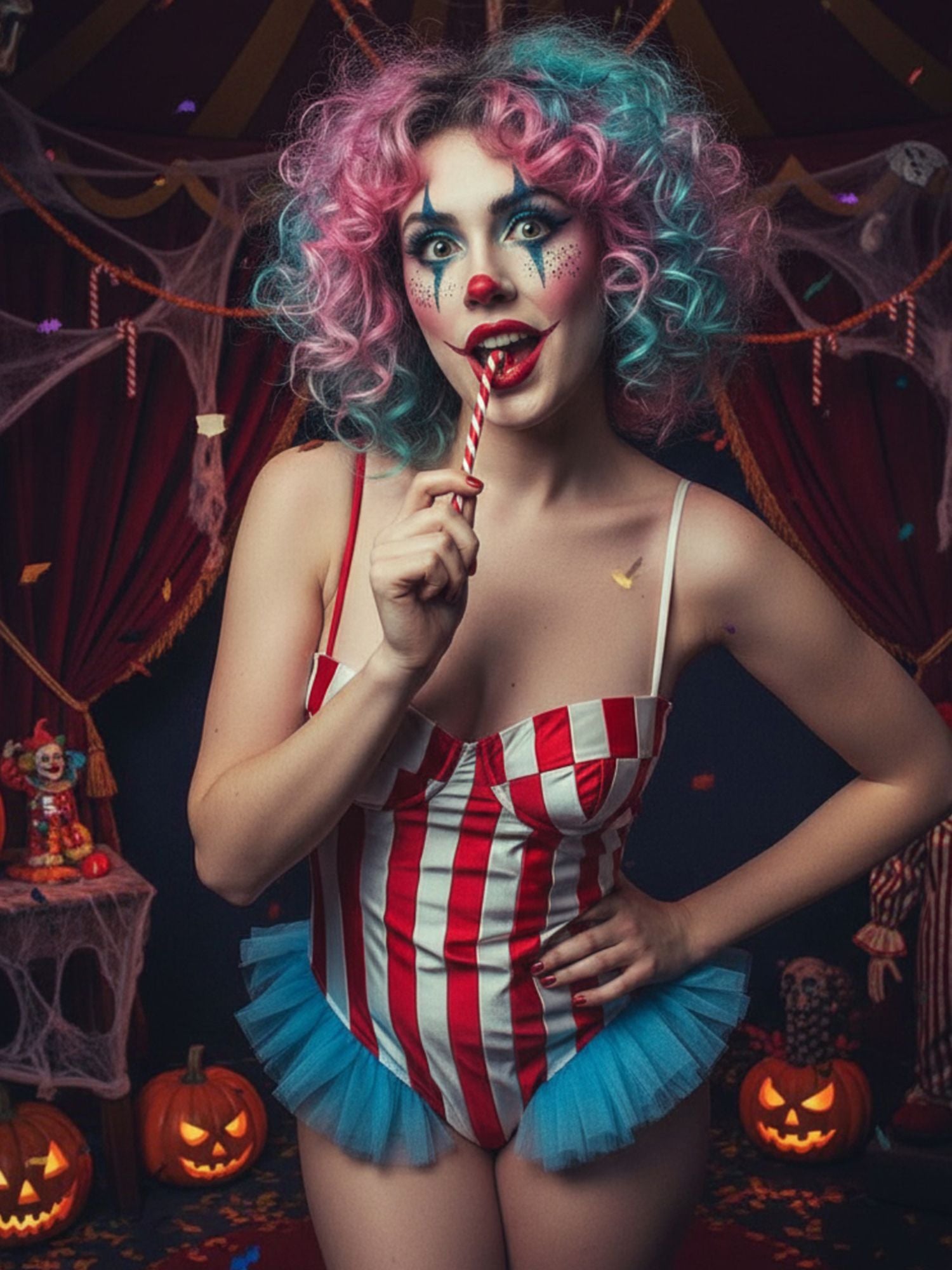 Women's Carnival Bodysuit Sleeveless Stripes Print Leotard Tops Playsuits Halloween Cosplay Costume