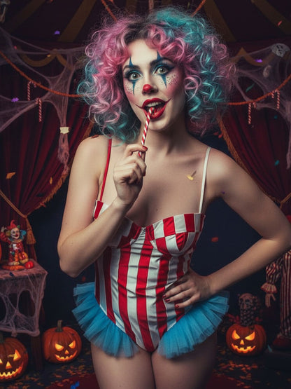 Women's Carnival Bodysuit Sleeveless Stripes Print Leotard Tops Playsuits Halloween Cosplay Costume