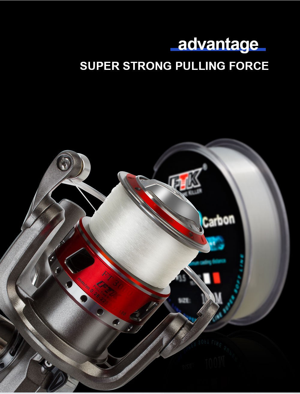 Linha de Pesca FTK 100M com Revestimento de Fluorocarbono 0.14mm-0.5mm 4.13LB-34.32LB Linha Monofilamento de Fibra de Carbono Linha de Pesca de Carpa Sinking Line
