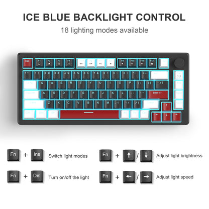 Teclado Mecânico Gamer MageGee 75% com Knob, Teclado Gamer com Fio Retroiluminado Azul Switch Vermelho/Amarelo para PC Windows
