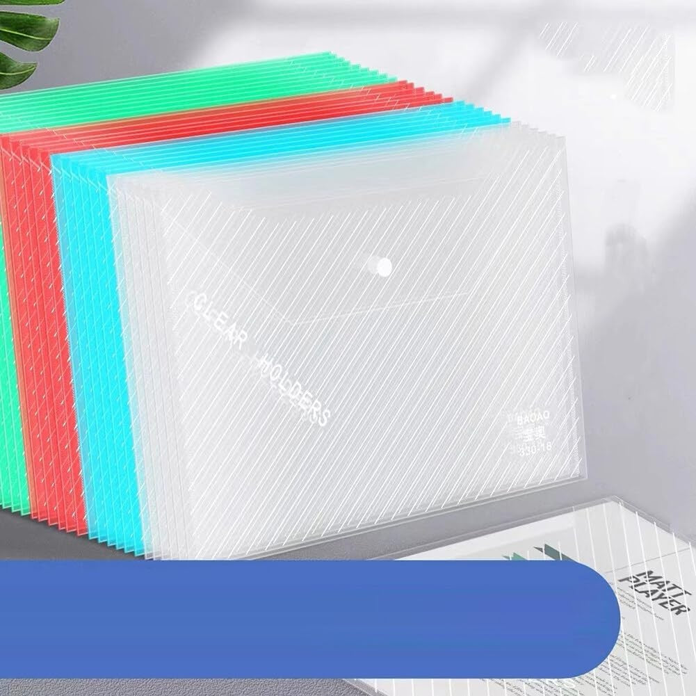 10 PCS Plastic Folders for Document, A4 Size Plastic Envelopes with Snap Closure, Clear File Folders Bags for School Office