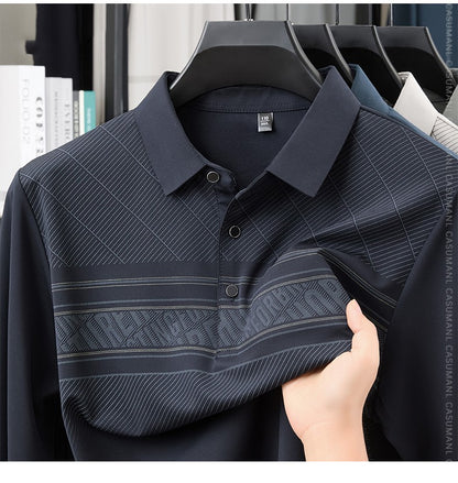 TFETTERS Elegant T Shirt for Man 2025 Spring Autumn Tops Long Sleeve Turn Down Collar Graphic Smart Casual T-shirt for Men