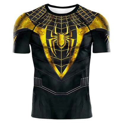 2025 summer new men's compression T-shirt Spider role play short sleeve T-shirt elastic superhero top fitness activewear