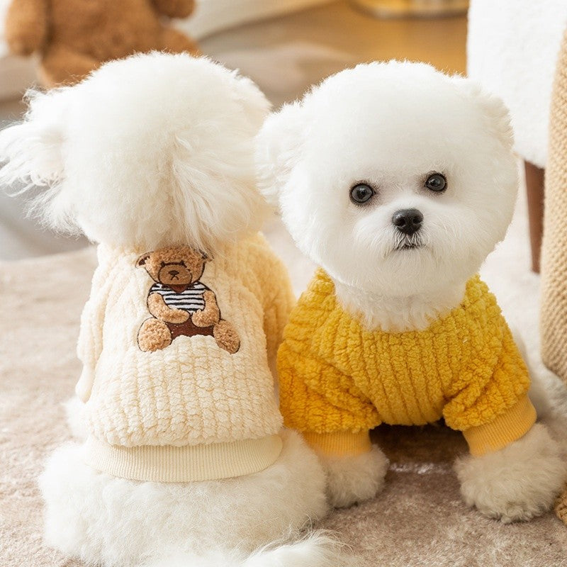 Moletom de Luxo com Capuz para Cães, Roupas Quentes de Inverno para Cães, Moletom Fofo e Macio para Filhotes, Estampa de Urso, Moletons para Gatos, Suéteres para Animais de Estimação, Roupas para Bichon