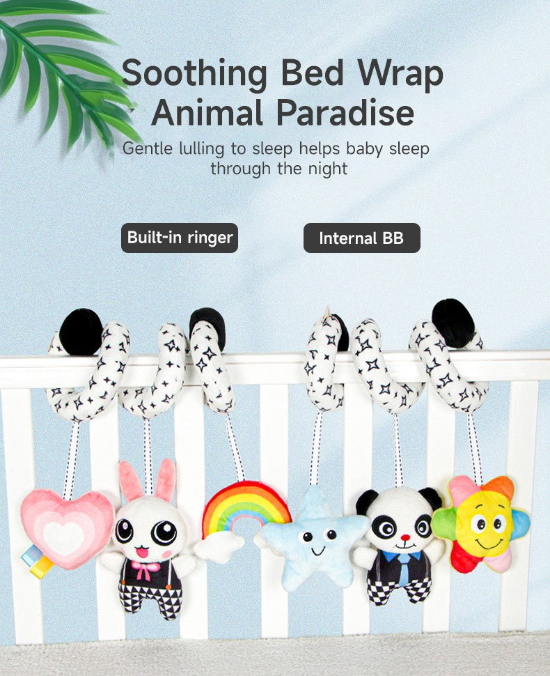Baby Black And White Animal Hanging Toys Car Seat  Baby Spiral Activity Hanging Toys Plush Zoon Music BB Squeaker Rattles Gift