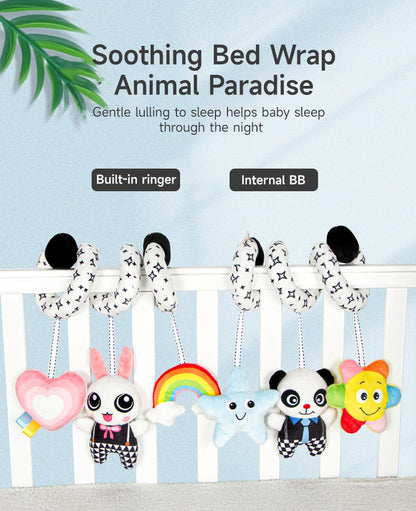 Baby Black And White Animal Hanging Toys Car Seat  Baby Spiral Activity Hanging Toys Plush Zoon Music BB Squeaker Rattles Gift