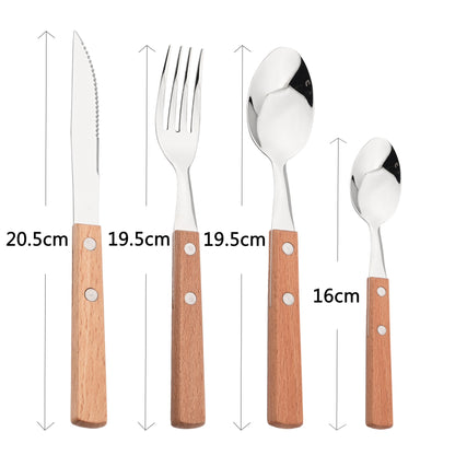 JANKNG 304 Stainless Steel Fork with Wooden Handle Tableware Cutlery Mirror Dinnerware Flatware Silverware Kitchen Accessories
