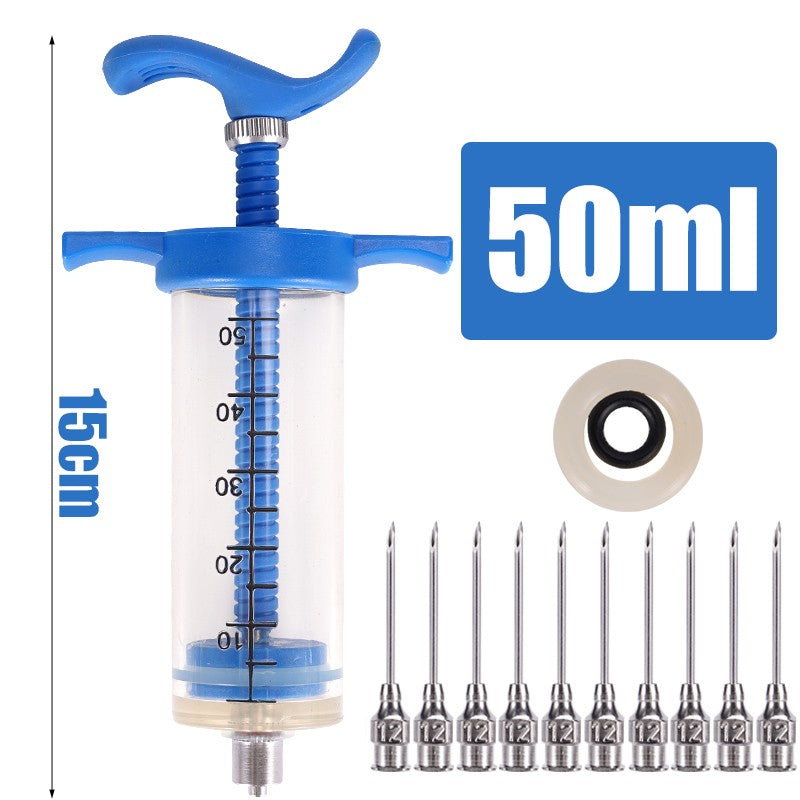 Seringa de Vacina Veterinária 10/20/30/50ml com 10 Agulhas para Gado, Porco, Ovelha e Galinha – Ferramenta de Injeção
