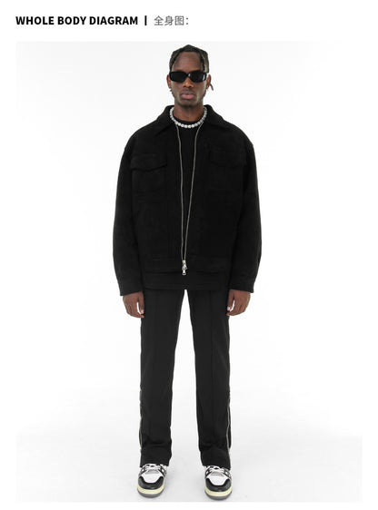 Autumn Jackets Oversize Casual Clothes High Street Pockets Laper Zipper Suede Thick Coat Mens Windbreaker Loose