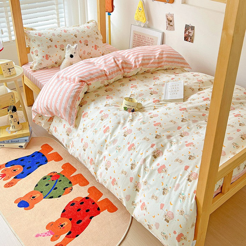 3pcs New Printed Quilt Set for Ladies Bedroom Apartment Student Dormitory Sweet Wind Cartoon (1pc Quilt Set +2pcs Pillowcase)