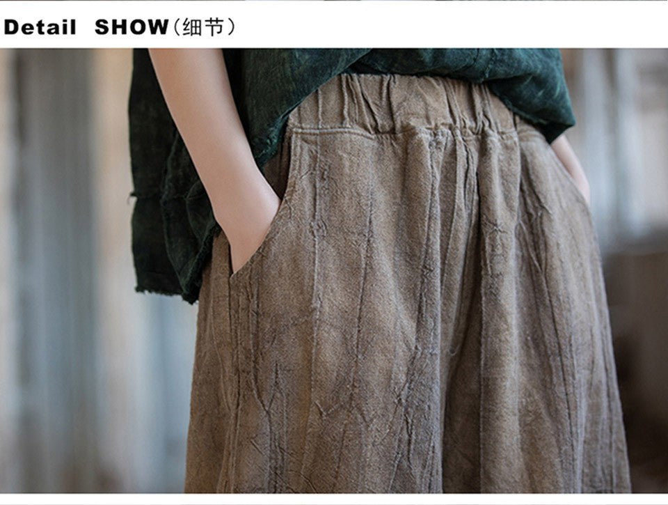 Elegant Women's Cotton Linen Baggy Cargo Pants Vintage Elastic Waist Yoga Trousers Loose Casual Long Wide Leg Oversize Clothes