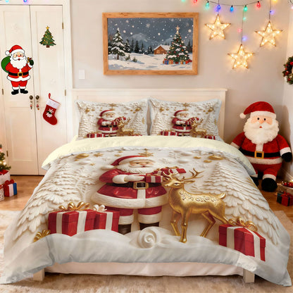 Jogo de Cama Sem Fio com Estampa de Boneco de Neve Feliz Natal 3 Peças Vários Tamanhos Decoração de Quarto Lavável na Máquina