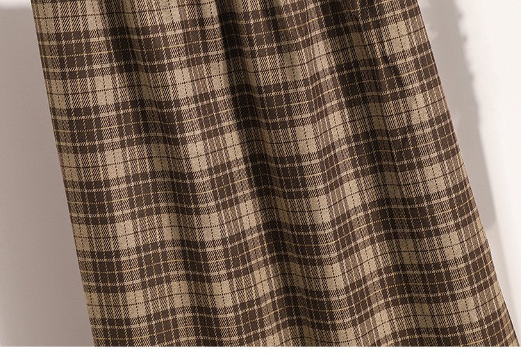 Plus Size Skirt Women 2024 Autumn Winter High Elastic Waist A Line Gray Or Khaki Plaid Skirt Korean Casual Long Skirts Womens