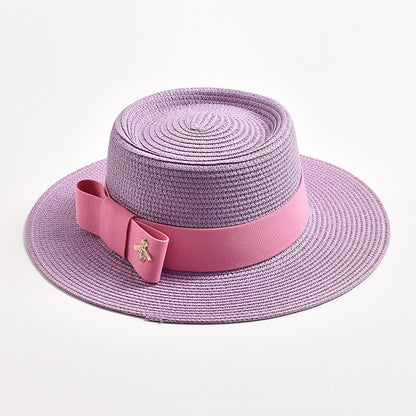 Novos Chapéus de Palha Primavera Verão Femininos de Superfície Ondulada, Topo Reto, Laço, Boné de Vestido, Chapéu de Sol para Viagem e Praia, Gorra