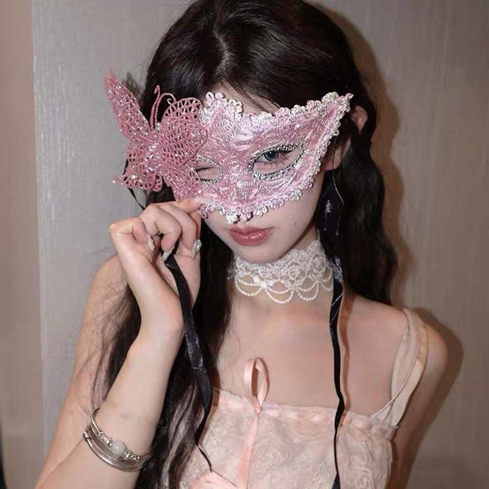 Halloween Mask Masquerade Princess Half Face Lace Plus Flower Children Adult Eye Mask Female Party Performance Props