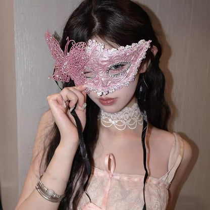Halloween Mask Masquerade Princess Half Face Lace Plus Flower Children Adult Eye Mask Female Party Performance Props