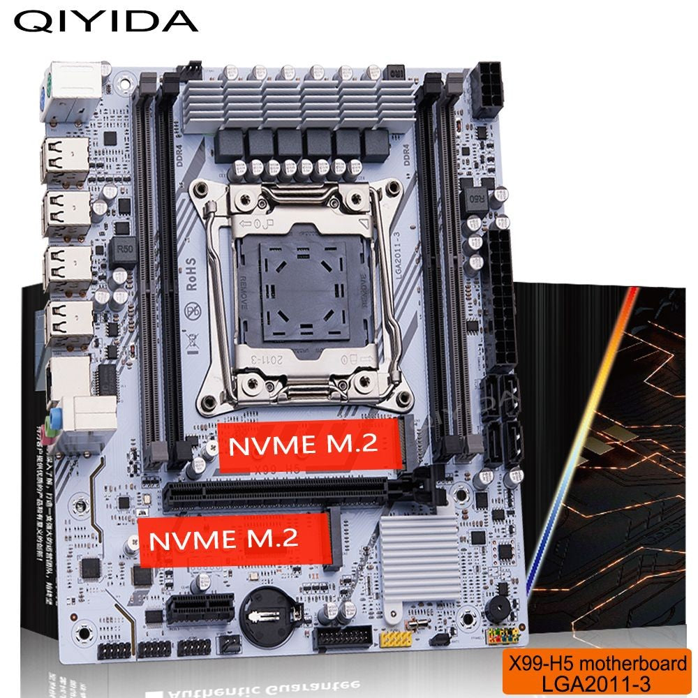 QIYIDA X99 Motherboard Set Kit With LGA2011-3 Xeon E5 2630 V4 CPU DDR4 16GB REG ECC memory PCI 16x NVME M.2 SATA x99 H5
