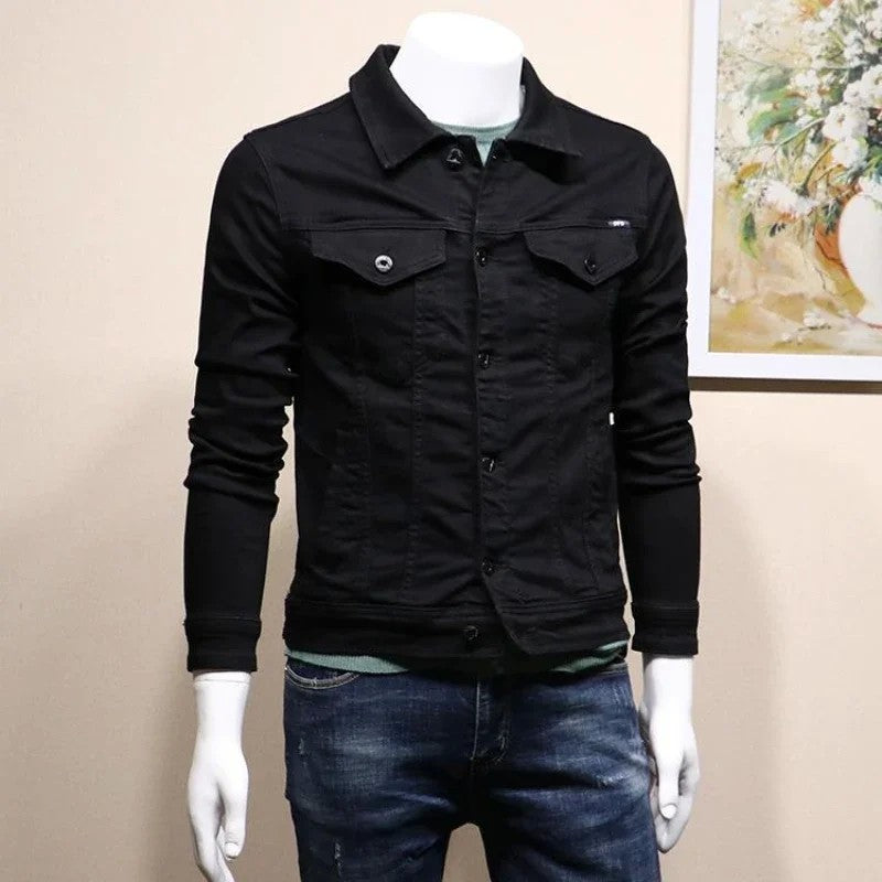 Male Jean Coats Button Autumn Men's Denim Jacket Slim Fit Black Cheap Price Stylish Winter 2024 High Quality Original Outerwear