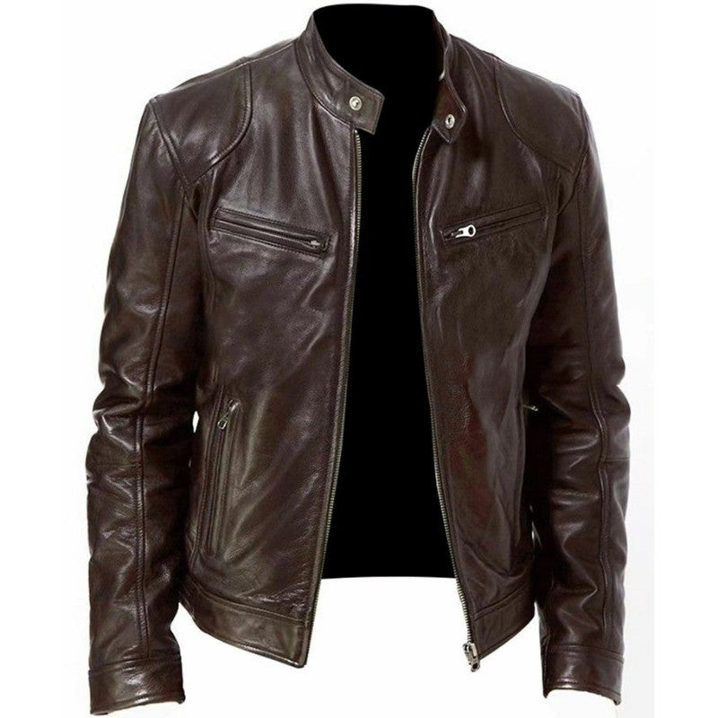 Latest Model Motorcycle Leather Jackets Man Casual Fashion Motorcycle Coat Slim Fit Lapel PU Jackets Anti-wind Leather Coat Male