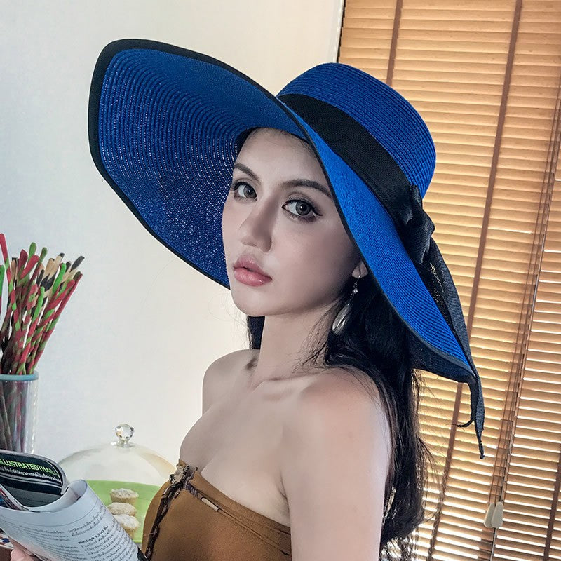 Summer Woman Hat Wide Brim Straw Hat For Women Holiday Beach Visor Fashion Panama Cap For Girl Sunscreen Sun Bucket Hat Foldable