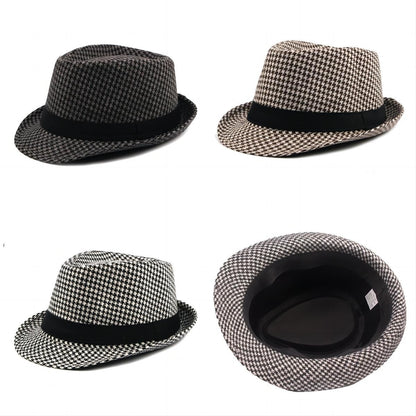 Primavera Verão Novo Chapéu Xadrez Vintage Masculino Chapéu de Lã para Homens de Meia-Idade e Idosos Chapéu de Cavalheiro Chapéu de Jazz