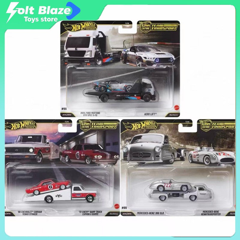Hot Wheels FLF56 Car Hauler Series Mercedes-Benz 300SLR Corvette Ford Mustang Modelos de Carros Fundidos Carros de Simulação Aniversário Menino Pr