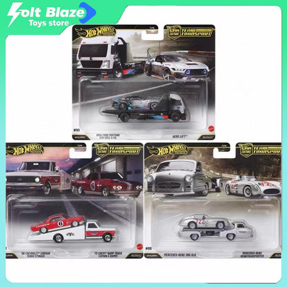 Hot Wheels FLF56 Car Hauler Series Mercedes-Benz 300SLR Corvette Ford Mustang Modelos de Carros Fundidos Carros de Simulação Aniversário Menino Pr
