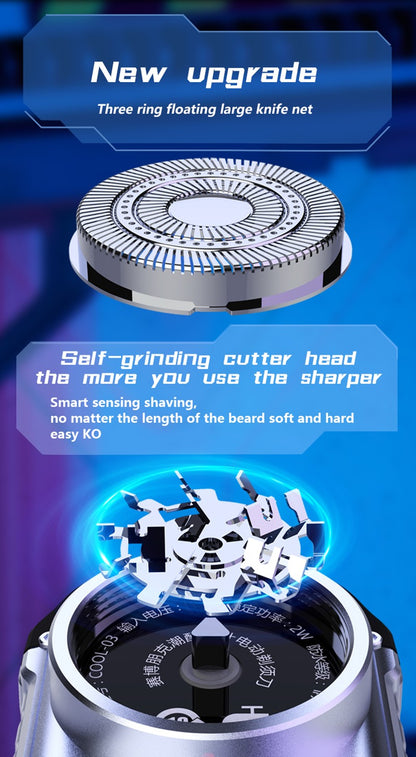 Electric MINI Travel Shaver Razor For Men Rechargeable IPX7 Waterproof Punk Mecha Design Pocket Face Beard Knife With Key Ring