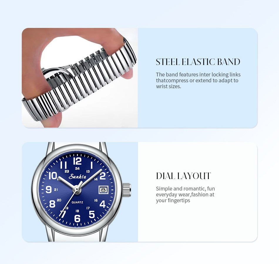 LIGE Sunkta Fashion Luxury Woman Watch Elegant Classic Simple Waterproof Calendar Stainless Belt Women's Wristwatch  Ladies Gift