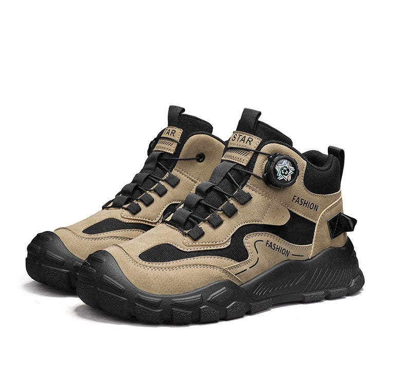 High-Top Men's Shoes for Winter, Thick-Soled Sports Shoes, British Style Retro Work Shoes, Rotating Buckle Casual Boots