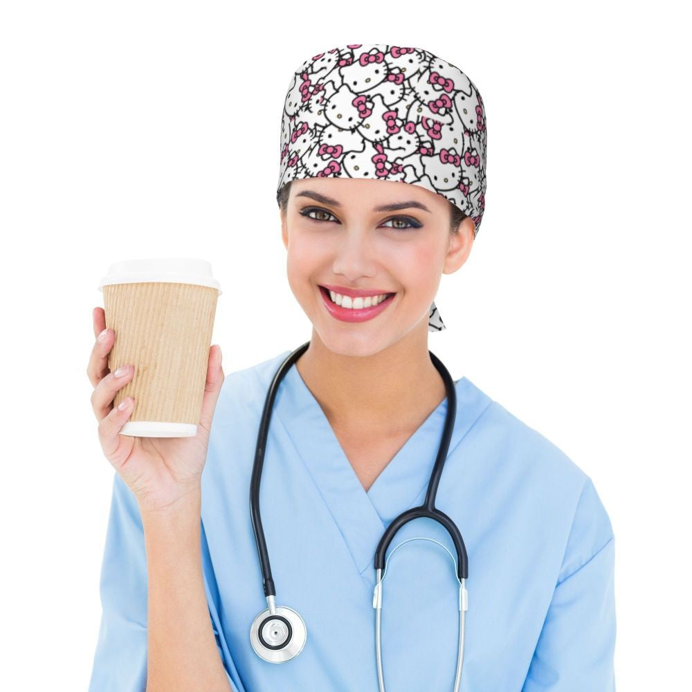 Custom Hello Kitty Medical Staff Scrubs Hat Women Men Cartoon Chara For Chef Hat Scrub Caps